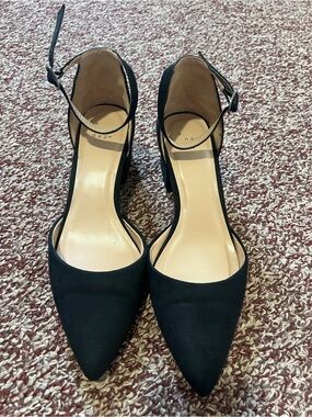 Classic Black Pointed-Toe Ankle Strap Heels